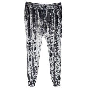 Blue Desire XL Joggers Velour Shimmery Silver Gray Holiday Pants Stretch NWT